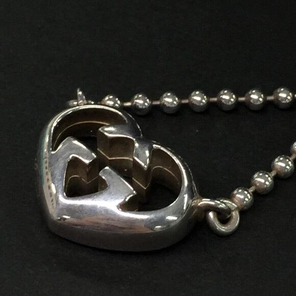 Authentic GUCCI Interlocking G Heart Silver 925 Pendant Necklace 16" - Picture 4 of 11